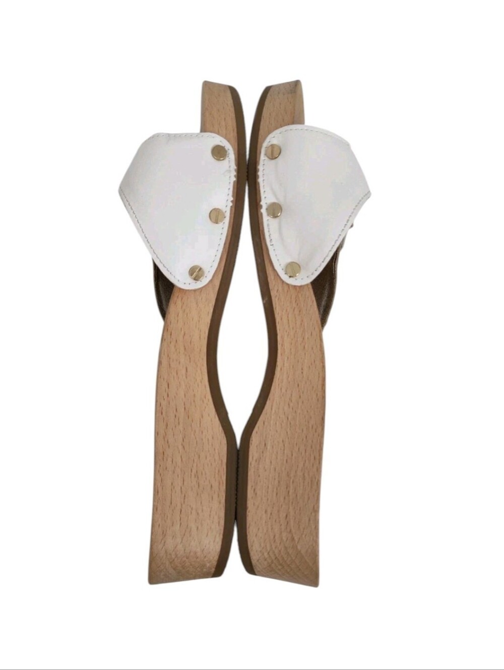 Dr. Scholl's Original Sandals Women's Size 8 Wooden Slides White Leather Upper - Picture 4 of 6
